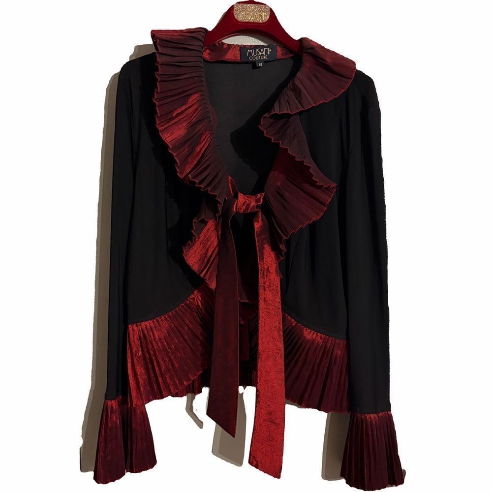 MUSANI COUTURE dramatic goth ruffle and pleated accented blouse. Sz 48